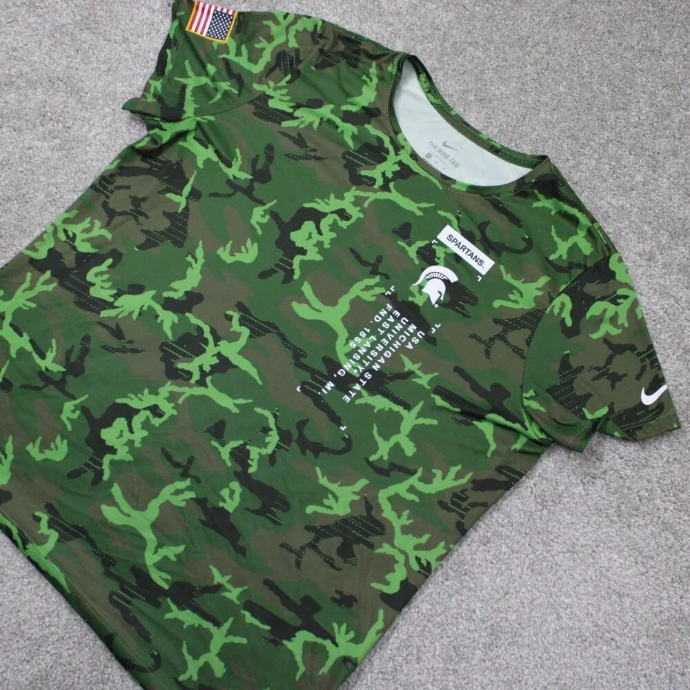 Nike Michigan State Spartans Shirt Mens XL Green‎ Camo Dri-Fit Salute to Service